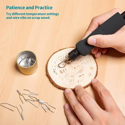 YIHUA 939D-II Pyrography Pen Wood Burning Kit Station 2-in-1 Solid-Point 200~480°C (with Temp Display)/Wire-Nib 250~750°C with 20 Nibs, Solid Points, 1 Stable Pen Holder, 2 Scrap Wood (Blue)