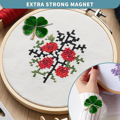 Magnetic Needle Minder Magnet Embroidery Accessories and Supplies Embroidery Needle Holder Cross Stitch Holder Needlework Supplies (Cardinal) (FourLeaf)