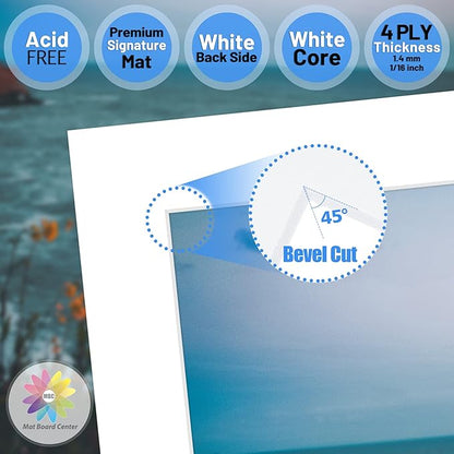 Mat Board Center, Pack of 10, 20x24 for 16x20 White Photo Picture Mats - Acid Free, 4-ply Thickness, White Core - for Pictures, Photos, Framing