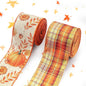 Threetols 2 Rolls 10 Yards Fall Wired Edge Ribbons, 2.5inch Orange Plaid Burlap Ribbons, Autumn Leaves Pumpkin Ribbon for Thanksgiving Party DIY Craft Fall Wreath Bow Decor