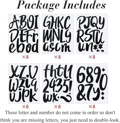 Outus 576 Pieces 8 Sheets Letters Stickers Self Adhesive Vinyl Letter Alphabet Number Stickers Mailbox Numbers Sticker, Decals for Classroom Decor, Sign, Door(Black,6 Inch)