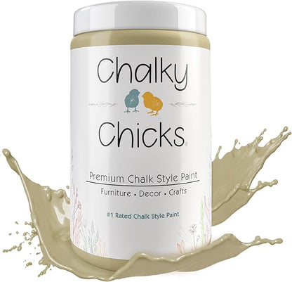 Chalky Chicks All-in-One Chalk Paint for Furniture or Cabinet - 32 Fl Oz - Matte Finish Olive Wood (Taupe) for Metal, Wood Furniture Paint - No Sanding All-in-One for Home Decor & Crafts, USA Made