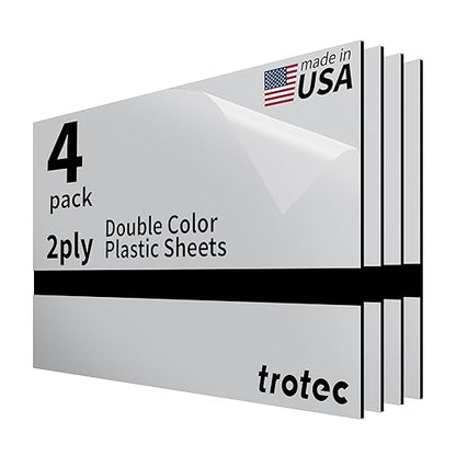 Trotec | Metallic Looking Acrylic Sheet | 12"x20"x1/16, 4 Pcs | Smooth Silver/Black | Metallic Finish - Scratch Resistant for Laser Engraving & Cutting,Printing,Glowforge,Name Plate | USA Made