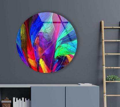 My Photostation.com 15.8''(40cm) Diameter Neon Colors Abstract Round Glass Wall Art Tempered Glass Printing Wall Decor Large Wall Art Wall Hangings