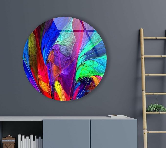 My Photostation.com 31.5''(80cm) Diameter Neon Colors Abstract Round Glass Wall Art Tempered Glass Printing Wall Decor Large Wall Art Wall Hangings