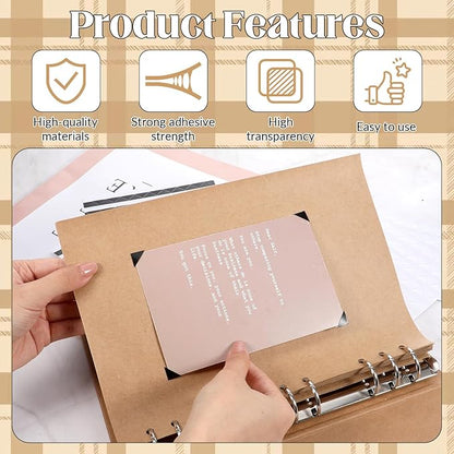 2040pcs 20 Sheets Self Adhesive Photo Corners, Clear PVC Picture Mounting Corners Stickers Black Photo Scrapbook Corner Stickers for Scrapbooking, Album, Journal, Memory Books