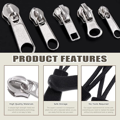 250Pcs Zipper Replacement Zipper Repair Fix Kit Zipper Slider Set for Fixing Luggage Bags, Coats, Jean, Jackets, Tents