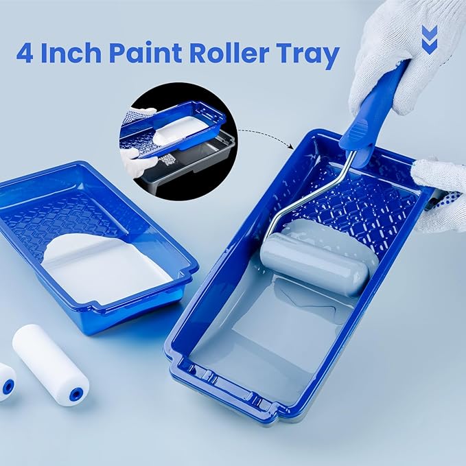 Mister Rui Paint Tray 4 Inch, 5 Pack, Plastic Paint Tray, Textured Paint Roller Tray, Small Paint Trays for Painting