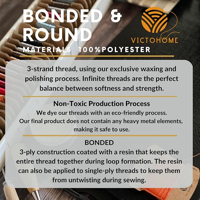 Bonded & Round Waxed Threads, 3-PLY Round Thread 12 Colors 252 Yards - Hand Sewing - All Leather Projects/Crafts/All-Purpose Threads/Macrame/Bracelet (0.55 mm, 21yd/Each)