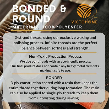 Bonded & Round Waxed Threads, 3-PLY Round Thread 12 Colors 252 Yards - Hand Sewing - All Leather Projects/Crafts/All-Purpose Threads/Macrame/Bracelet (0.55 mm, 21yd/Each)