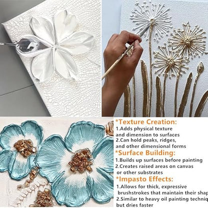 Acrylic Modeling Paste 3D Art Texture Paste 9.88oz/280ml, Ideal for Wood/T-Shirts/Glass/Stone, Sculpting Material Fast Drying Gesso Alternative DIY Crafts Projects (Modeling Paste with Bags)
