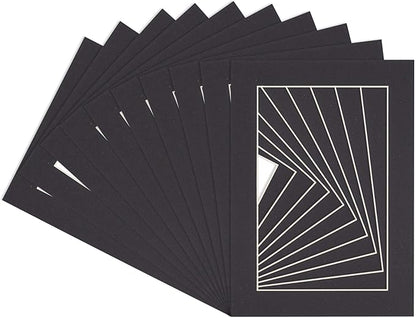 Pack of Ten 8.5x11 Mats Bevel Cut for 7x9 Photos - Acid Free Black Precut Matboards for Pictures, Photos, Framing - 4-ply Thickness
