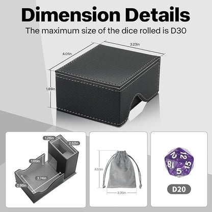 Dice Roller Tower, Premium DND Magnetic Dice Tray, Foldable PU Leather Dice Tower RPG Gifts for Dungeons and Dragons MTG Dm & Player Black/Grey