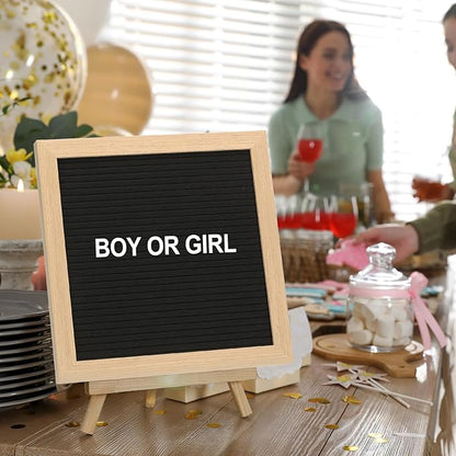 PATIKIL Felt Letter Board, 12x16Inches Black Wooden Changeable Message Board with Storage Bag Stand for Kitchen Menu Classroom Farmhouse Decor Notes, White Bronze Letter