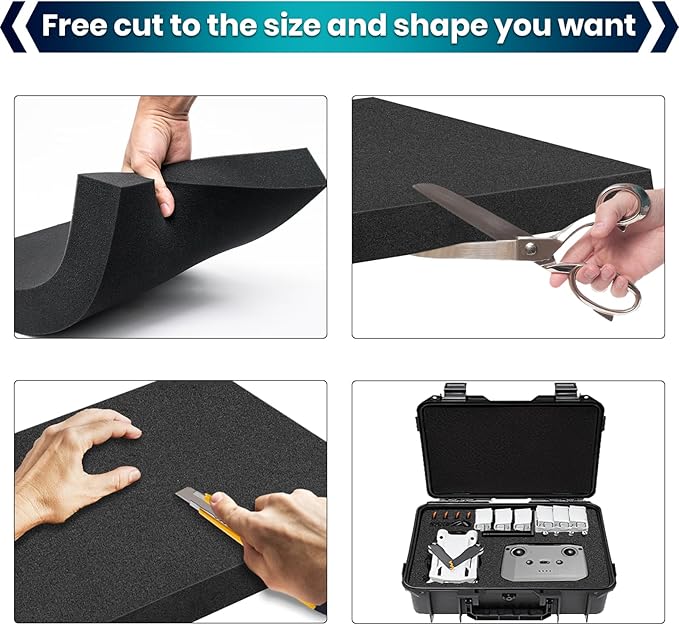 4 Pcs 16 x 12 x 1 Inches Packing Foam - Polyurethane Foam Sheet Foam Inserts for Cases Black Craft Foam for Packing Padding 1 Inch Thick for Camera Toolbox Storage