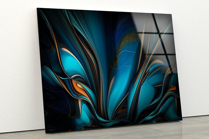 My Photostation.com Round 31,5'' Orange & Blue Abstract Glass Wall ArtTempered Glass Printing Wall Decor Large Wall Art Wall Hangings