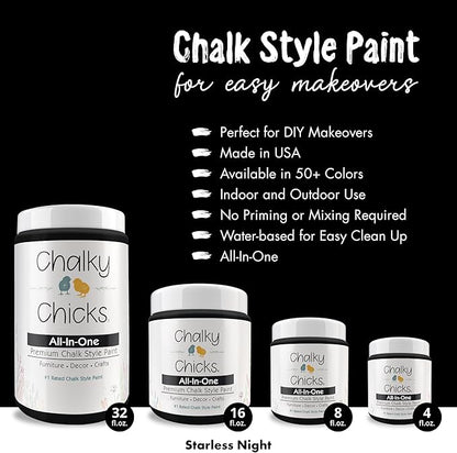 Chalky Chicks All-in-One Chalk Paint for Furniture or Cabinet - 8 Fl Oz - Matte Finish Starless Night Black for Metal, Wood Furniture Paint - No Sanding All-in-One for Home Decor & Crafts, USA Made