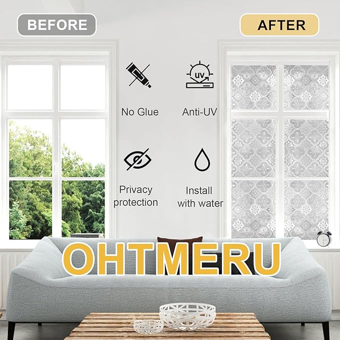 Window Privacy Film Decorative for Front Door, Bathroom Static Cling Stained Glass Sticker Opaque Heat Control UV Blocking Non-Adhesive for Home Windows 29.5 X 78.7 inches