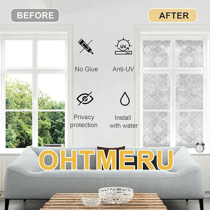 Window Privacy Film Decorative for Front Door, Bathroom Static Cling Stained Glass Sticker Opaque Heat Control UV Blocking Non-Adhesive for Home Windows 11.8x78.7inch