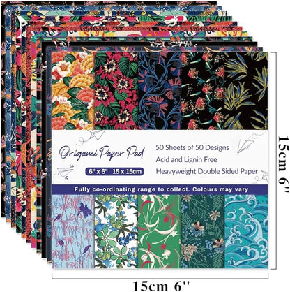 Origami 6x6 Paper Kit 150 Sheets 50 Vivid Colors Double Sided Same Printed Traditional Patterns Square for Arts Crafts Projects Japan traditional Chiyo Japanese Chiyogami
