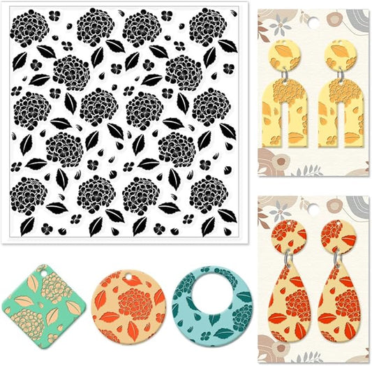 CHGCRAFT Hydrangea Texture Polymer Clay Texture Sheets Flowers Leaves Pattern Silicone Texture Stamp Clay Modeling Pattern Pad Texture Sheets for Polymer Clay Making Earrings Jewelry