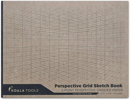 KOALA TOOLS | 2-Point Drawing Perspective Notebook (1 Unit) | 10.35" x 8", 60 pp. - Perspective Grid Graph Paper for Interior Design, Industrial, Architectural and 3D Design