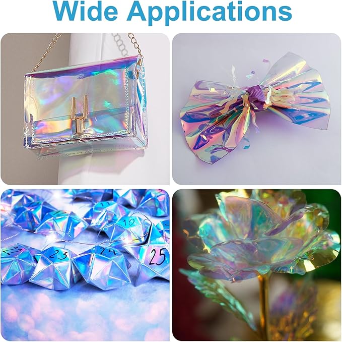 MECCANIXITY Holographic Clear PVC Vinyl Film Holographic PVC Fabric Waterproof Dichroic Film 12 x 48 Inch for Handbags Bows Earrings DIY Craft,Laser Orange Yellow