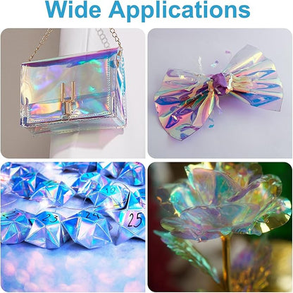 MECCANIXITY Holographic Clear PVC Vinyl Film Holographic PVC Fabric Waterproof Dichroic Film 12 x 48 Inch for Handbags Bows Earrings DIY Craft,Laser Orange Yellow