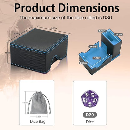Dice Tower and Tray, Portable Commander Deck Box, Foldable Dice Storage Box for Dungeons and Dragons Rolling Tray Black/Blue