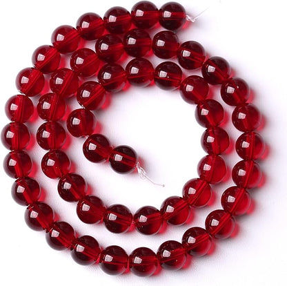 80pcs 10mm Smooth Garnet Red Glass Crystal Round Loose BeadsFor Jewelry Making DIY Bracelet Necklace Accessories 32" 2 Strand