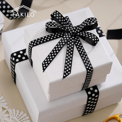 Polka Dot Grosgrain Ribbon 3/8 Inch, 25 Yards Spool Black and White Dot Craft Ribbon for Christmas Gift Wrapping DIY Crafts Hair Bows Wedding Party Decor Sewing and Home Decoration