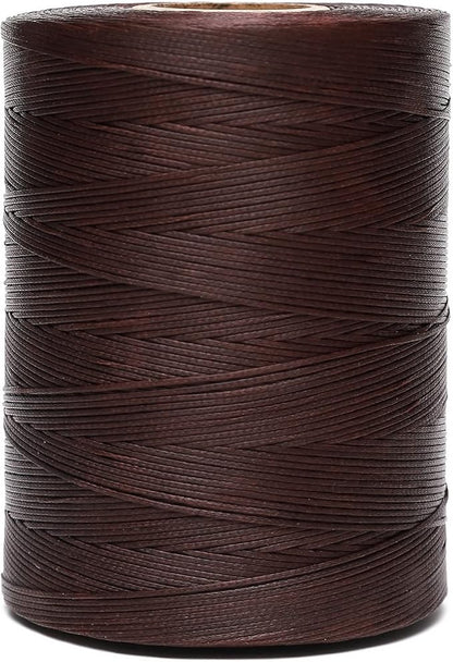 Waxed Thread,852Yards 150D 0.8mm Flat Polyester Wax Thread for Hand Sewing Leather Craft DIY Projects Shoes Repair Book Binding(Deep Brown)