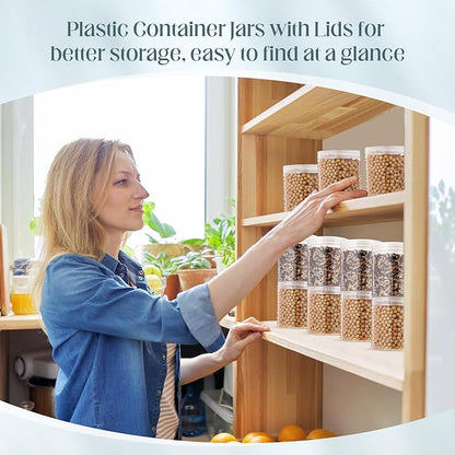 SATINIOR 12 Pack 16 oz Plastic Container Jars with Lids Round Clear Travel Cosmetic Container Slime Jars for Toiletries, Lotion, Cream, Ointments, Makeup, Rhinestone, Samples, Kitchen Storage(Clear)