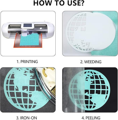 guangyintong Glow Glitter Cyan Heat Transfer Vinyl HTV Rolls, 12" x 8ft Iron on Vinyl for T-Shirts, Glitter HTV Vinyl for All Cutter Machines Easy to Cut & Weed for DIY Design