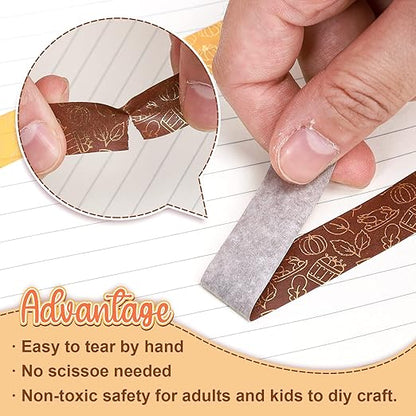 Whaline 12 Rolls Fall Washi Tapes Foil Gold Decorative Tape Autumn Gnome Pumpkin Fall Leaves Turkey Patterned Masking Tape for Fall Thanksgiving Scrapbook Journal DIY Craft Gift Wrapping, 0.6Inch