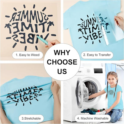 HTVRONT Black HTV Heat Transfer Vinyl Bundle: 10 Pack 12"x12" Iron on Vinyl for T-Shirt (1 PTFE Sheet Included), PU HTV Vinyl Easy to Cut & Weed for Heat Design