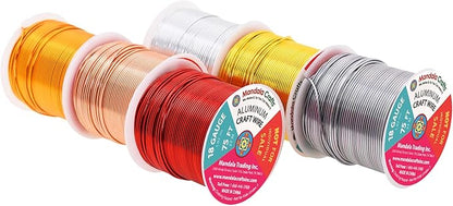 Mandala Crafts 18 Gauge Anodized Aluminum Craft Wire for Jewelry Making - 450 FT Colored Flexible Silver Copper Light Gold Gray Gold Red Wire - Bendable for Bonsai Armature Crafting Sculpting