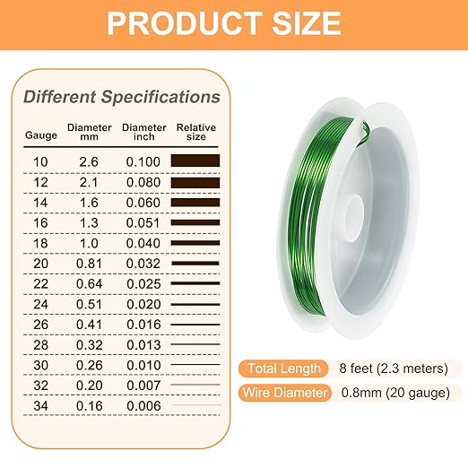HARFINGTON 8ft Jewelry Wire, 20 Gauge (0.8mm) Brass Craft Soft Metal Tarnish Resistant Copper Beading Wire for Jewelry Making Supplies Crafting, Green