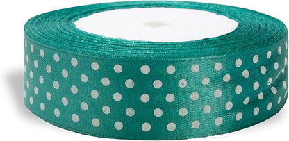 Ribbon 1 inch Mint with White Polka Dots Ribbons for Crafts Gift Ribbon Satin Solid Ribbon Roll 1 in x 25 Yards
