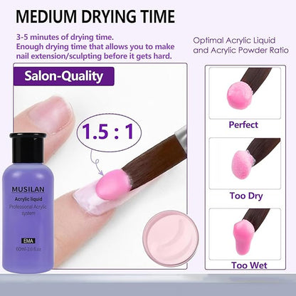 Monomer Acrylic Nail Liquid 6oz for Acrylic Powder - Professional 180ml Monomer Nail Liquid Powder Extension 3D Nail Art - MMA Free,Quick Dry Time,Non-Yellowing