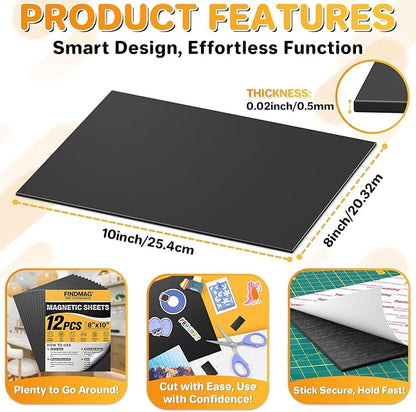 FINDMAG Magnetic Sheet, 5” x 7”, Pack of 25, Sticker Magnets for Die Storage, Flexible Magnet Sheets with Adhesive for Painting, Crafting, Card Making, Painting.