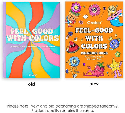 Grabie Easy Coloring Book for Adults Relaxation,Simple Mindful Coloring Pages for Alcohol Markers,Stress Relief Themes Flowers,Mushrooms,Monsters and More,Cute Designs(Feel Good with Color,30 Sheets)