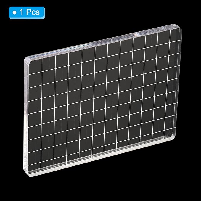 PATIKIL 5" x 3.5" Acrylic Stamp Block, Clear Stamping Block with Grid Lines Decorative Mounting Blocks Square for Scrapbooking DIY Crafts Card Making