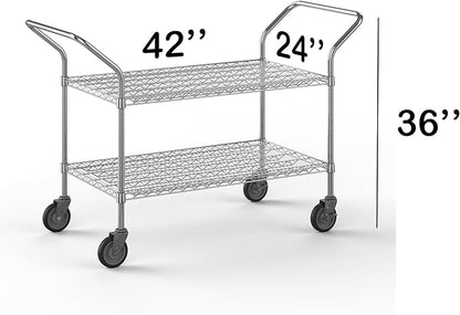 24" W x 42" L x 36" H Chrome Heavy Duty Utility Cart | 2-Tier | NSF Commercial Storage Rack Mobile Unit | Storage and Mobility Solution for Your Business