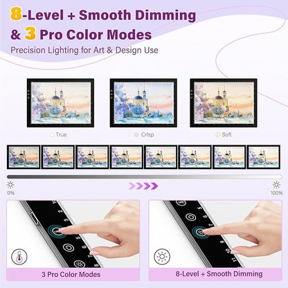 ZEXALIGHT A3 Light Box for Tracing, Light Pad for Diamond Painting with 8 Levels/Stepless Dimming Brightness and 3 Color Modes, Ultra-Thin Copy Board Light Table for Artists Tracing Drawing (Yellow)