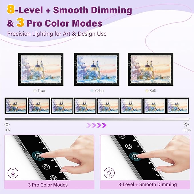 ZEXALIGHT A2 Light Box for Tracing, Light Pad for Diamond Painting with 8 Levels/Stepless Dimming Brightness and 3 Color Modes, Ultra-Thin Copy Board Light Table for Artists Tracing Drawing (Pink)