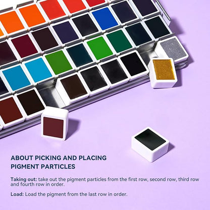 MeiLiang Watercolor Paint Set 52 Colors in Half Pans with Drawing Pencil, Paint Brushes, 5 Watercolor Paper, Sponge, Black Drawing Pens, Art Supplies for Adults Travel Watercolor & Purple Box
