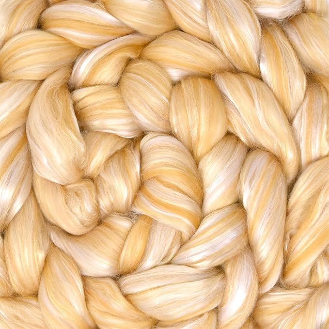 Merino Silk Luxe Tonal Designer Blend. Superfine Merino, Mulberry Silk, Tussah Silk. Top Roving for Spinning or Felting. Champagne Bliss 4oz