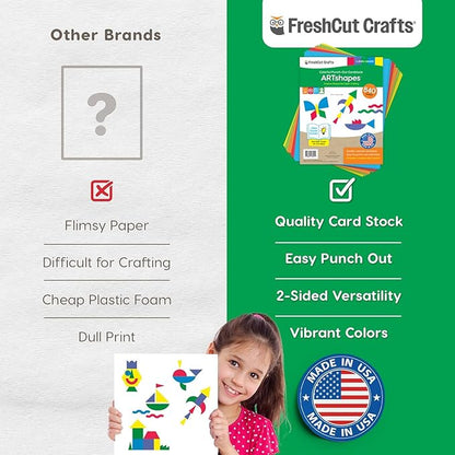 ARTshapes 840 pc Creative Paper Shapes Pack with 70+ Idea Guide - US Made Card Stock - Punch Out Funky DIY Craft Supplies for Whimsical Art Designs, Paper Crafts, and Pattern Play 5 Jewel Colors