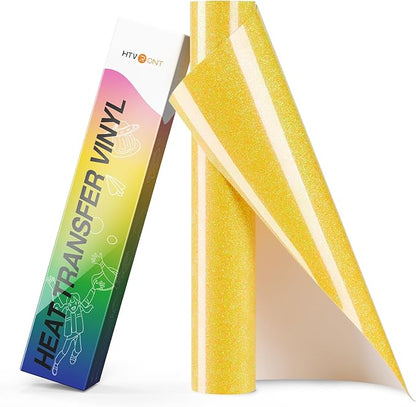HTVRONT Yellow Glitter HTV Heat Transfer Vinyl Rolls - 10" x 8ft Neon Yellow Glitter HTV Vinyl for Shirts, Glitter Iron on Vinyl for All Cutter Machine - Easy to Cut & Weed (Neon Yellow)